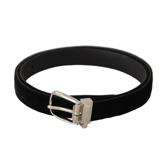 Dolce & Gabbana Black Casual Velvet Silver Tone Metal Buckle Men's Belt